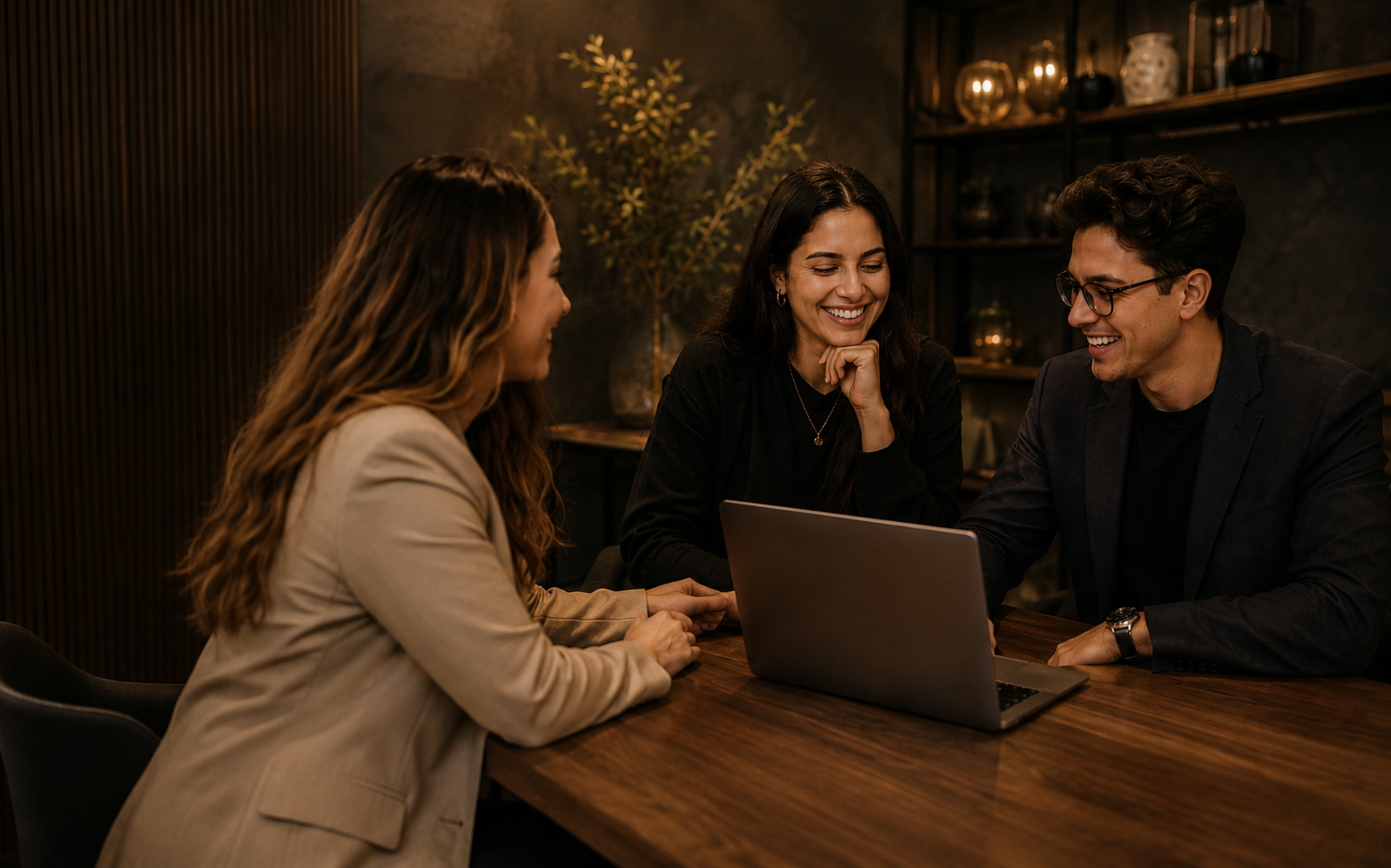 Executiva premium em ambiente sofisticado conversando ao telefone